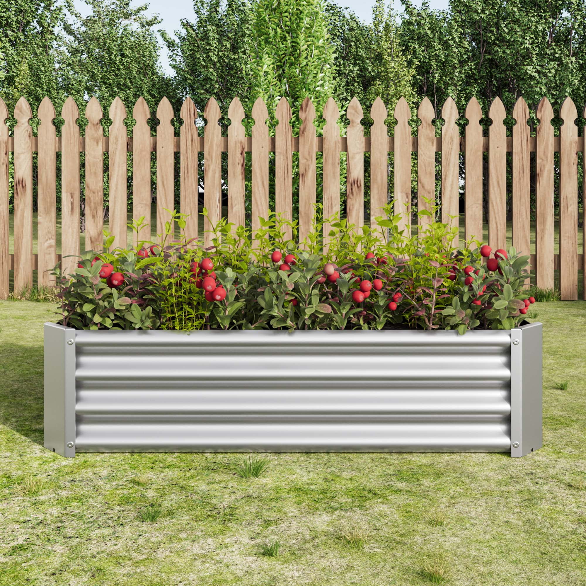 Aukfa Raised Garden Bed Kit - Garden Outdoor Planter Box for Vegetables - 4 ft x 2 ft - Silver