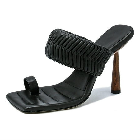 

Summer Women Cross Strappy Square Open Toe Stiletto High Heel Sandals Slippers