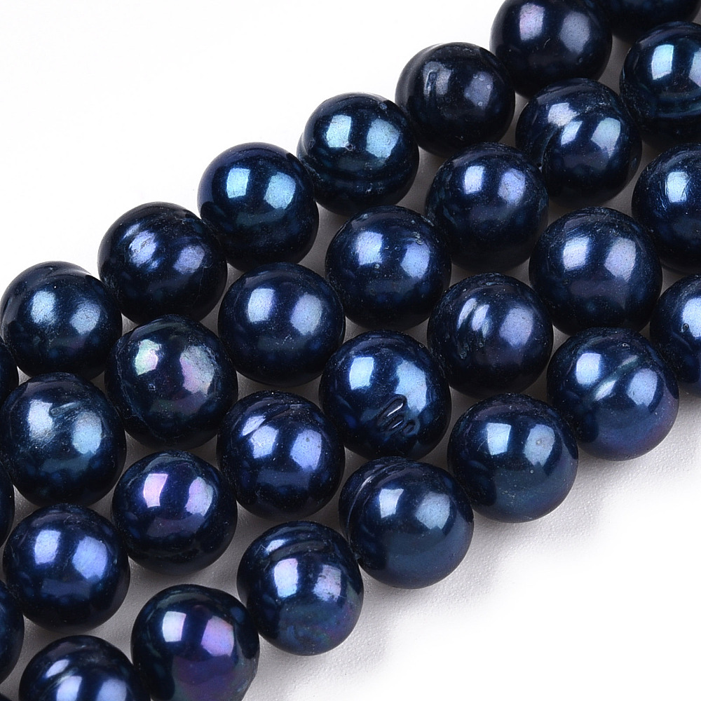 Cultured Freshwater Pearl Beads Strands Dyed Potato Prussian Blue 7~10x7~8mm Hole: 0.6~0.7mm 50pcs/strand 14.17 inch(36cm)
