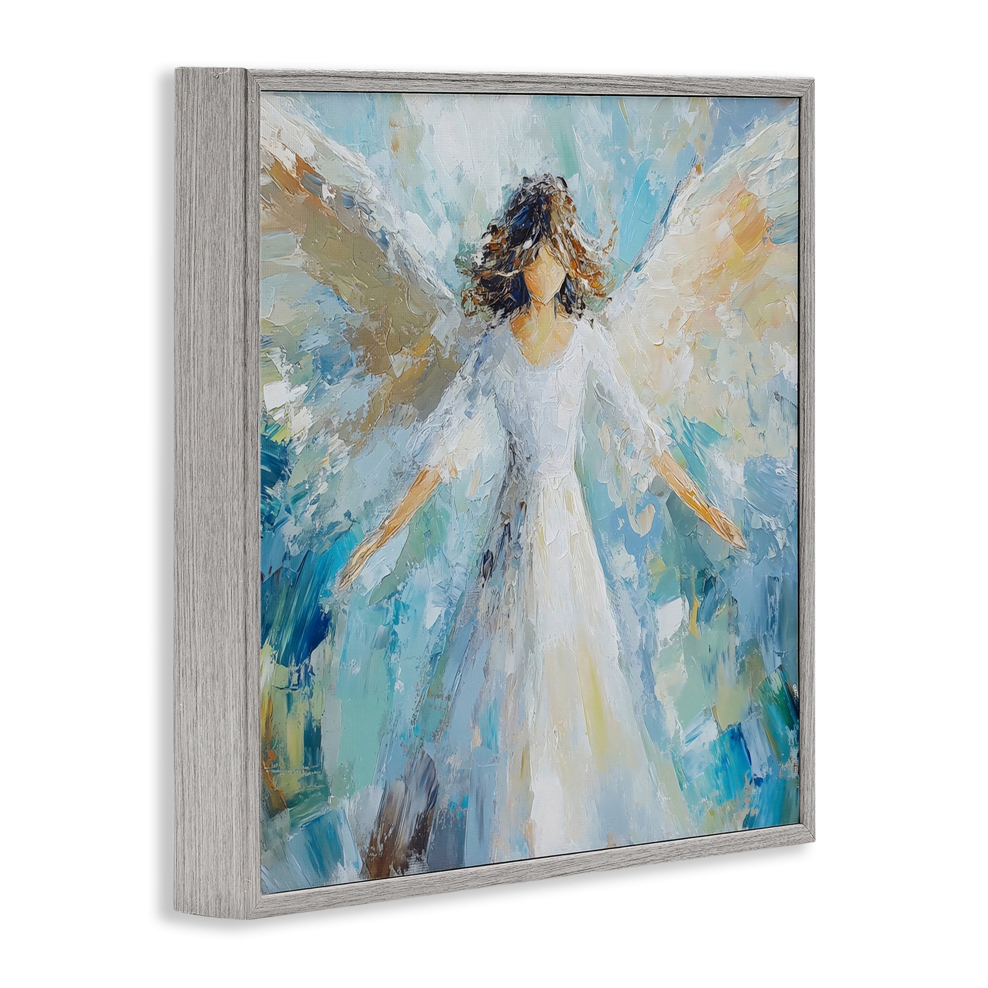 Flying Glory Angel Gray Framed Giclee Art, design by Petal Prints Design