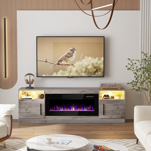 Modern TV Stand for TV Up to 75" TV, 70 ''White Television Console Table Cabinets with Storage,Wooden Entertainment Center for Living Room, Fits Into 36'' Electric Fireplace
