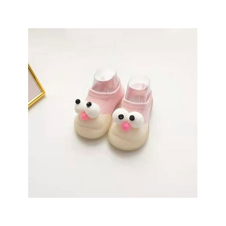 

UKAP Infant Sock Slipper First Walker Floor Slippers Slip On Crib Shoe Patchwork Rubber Soft Sole Walking Shoes Toddler Cartoon Breathable Pink Eyes 5C-6C