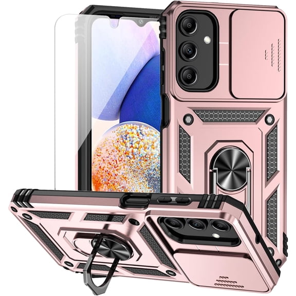 for Samsung Galaxy A15 5G Case with Camera Lens Cover HD Screen Protector, Dual Layer Military-Grade Drop Tested Magnetic Ring Holder Kickstand Protective Phone Case for Samsung Galaxy A15 5G