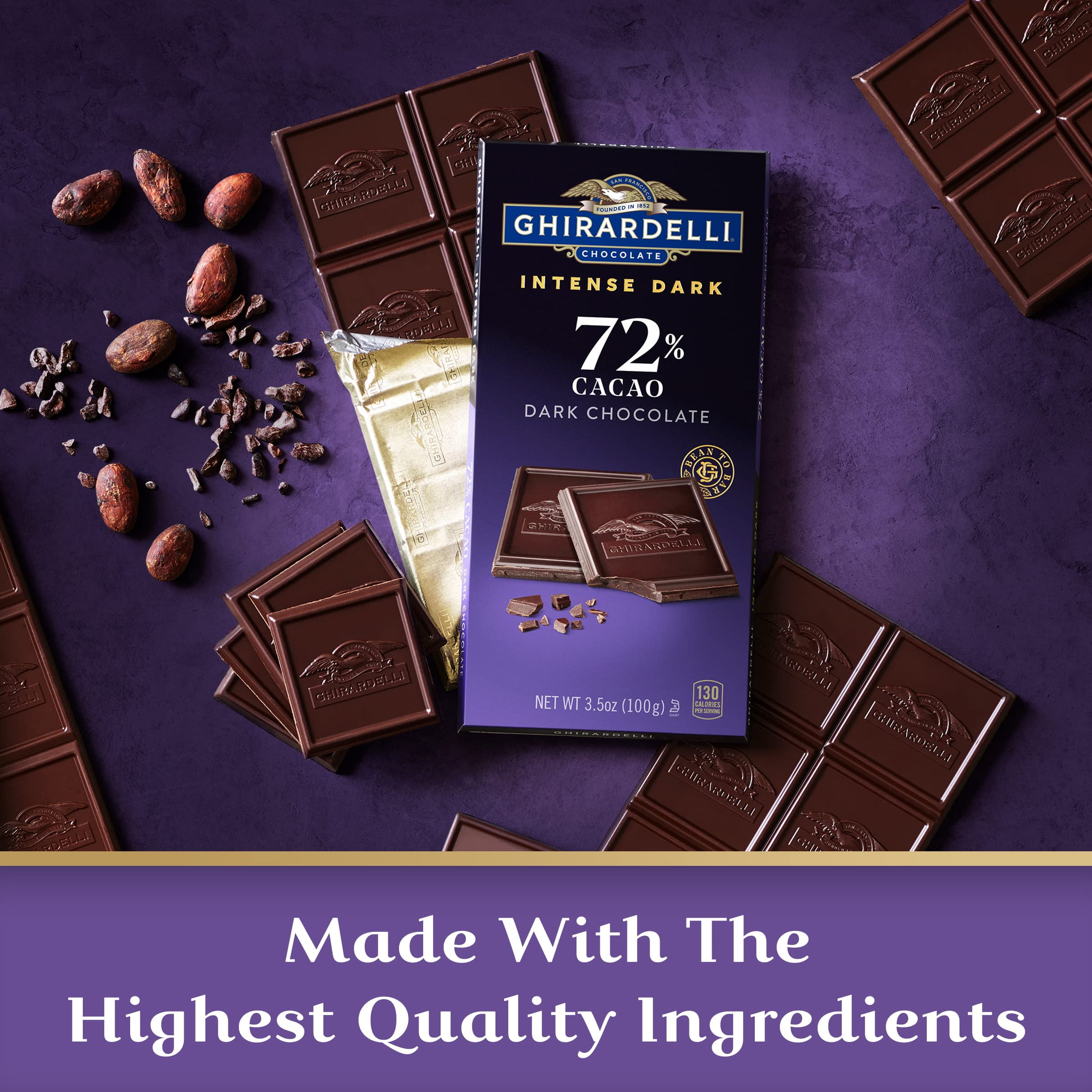 Ghirardelli Intense Dark Chocolate Bar, 72% Cacao, 3.5 Oz Bar Packaging May Vary - Pack of 3