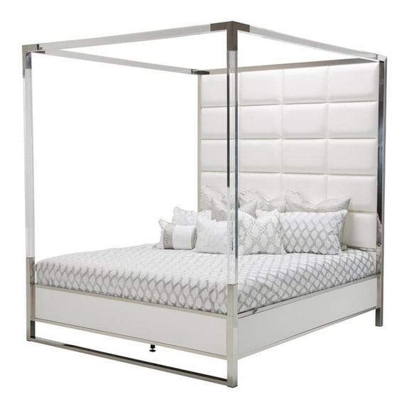 Michael Amini State St. Cal. King Canopy Bed in Off White