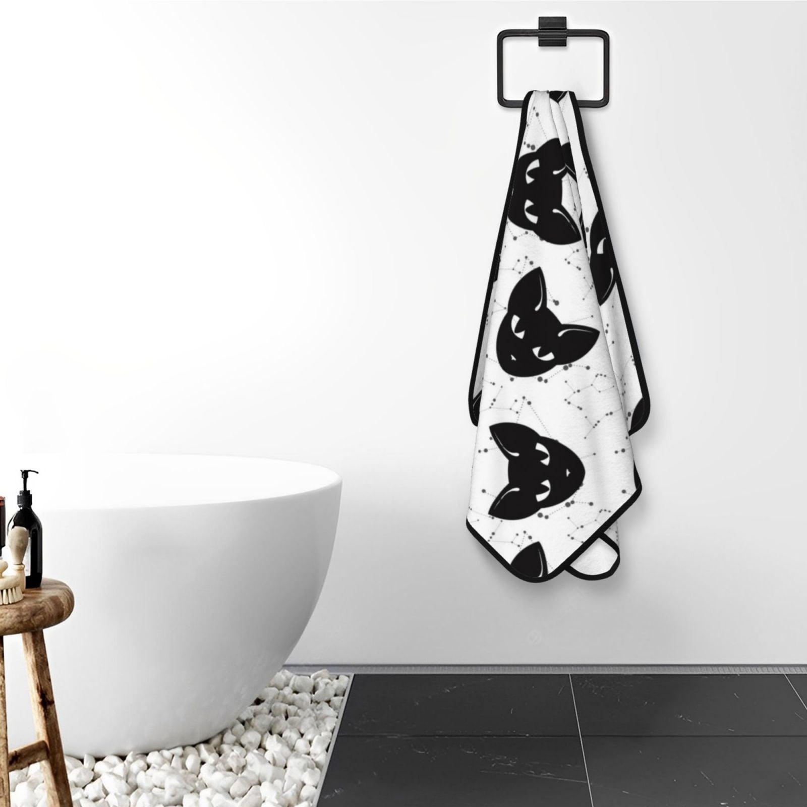 Cotton Bath Towels for Bathroom - Artistic Cat Face Black Microfiber Quick Dry Towels for Body Bath Sheets, Personalized Beach Towel, Soft Shower Towels for Travel Home Beach 27*55in