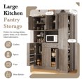 thumbnail image 3 of 70" Tall Kitchen Pantry Cabinet with Hutch, Large Kitchen Cupboard Cabinet with Microwave Stand, 6 Doors and 1 Drawer for Living Room, Brown, 3 of 6