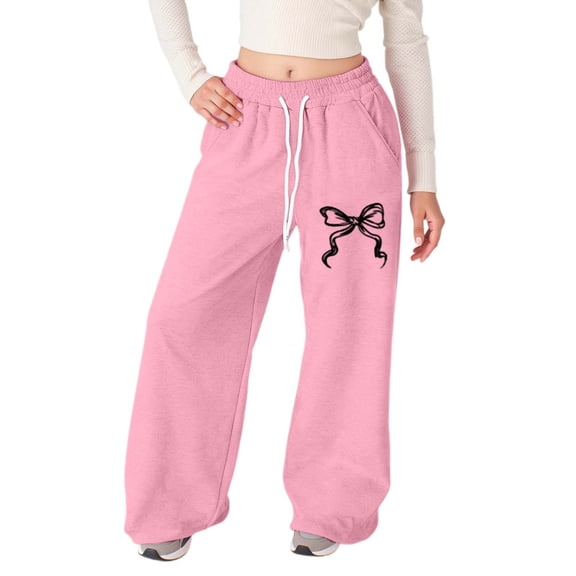 GBSYEWXS Sweatpant For Girls Children Straight-Leg Bow Print Drawstring Waist Outdoor Ankle Trousers Pink Size 4-5 Years