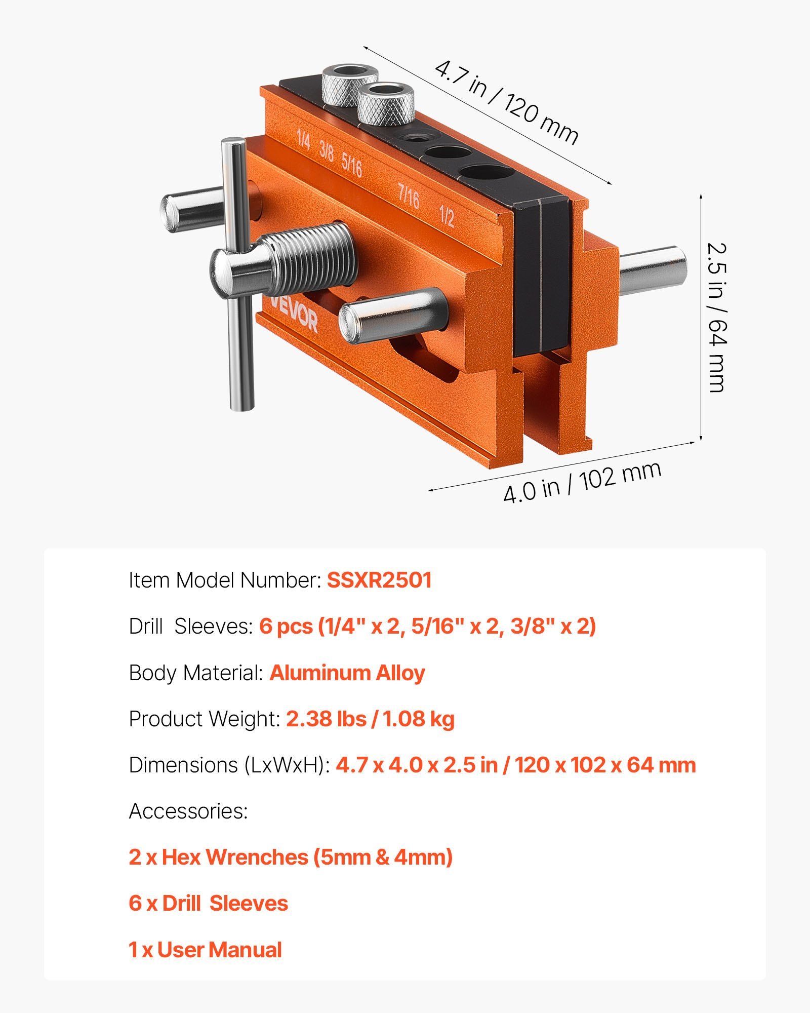 Professional Self-Centering Dowel Jig | Adjustable Drill Guide for Woodworking Projects & Furniture Repair