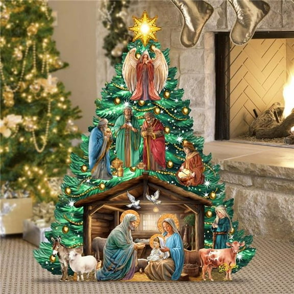 48' Nativity-Themed Christmas Tree Outdoor Indoor Dcor Wooden Christmas Decoration by G. Debrekht