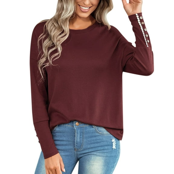 Womens Western Shirts Womens Loose Fit T Shirts Womens Casual Solid Color Long Sleeve T Shirt Shirt Loose Crew Neck Tunic T Shirt Women Plane Tee Shirts Women's Long Sleeve V Neck