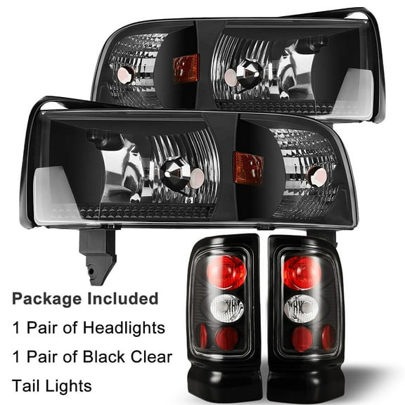For 1994-2002 for Dodge Ram 1500 2500 3500 Black Headlights Corner & Tail Lights