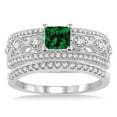 thumbnail image 2 of Art Deco Classic 2.5 Carat Green Emerald 6mm Princess Cut Diamond Moissanite Antique Bridal Set Engagement Ring on 10k White Gold, 2 of 2