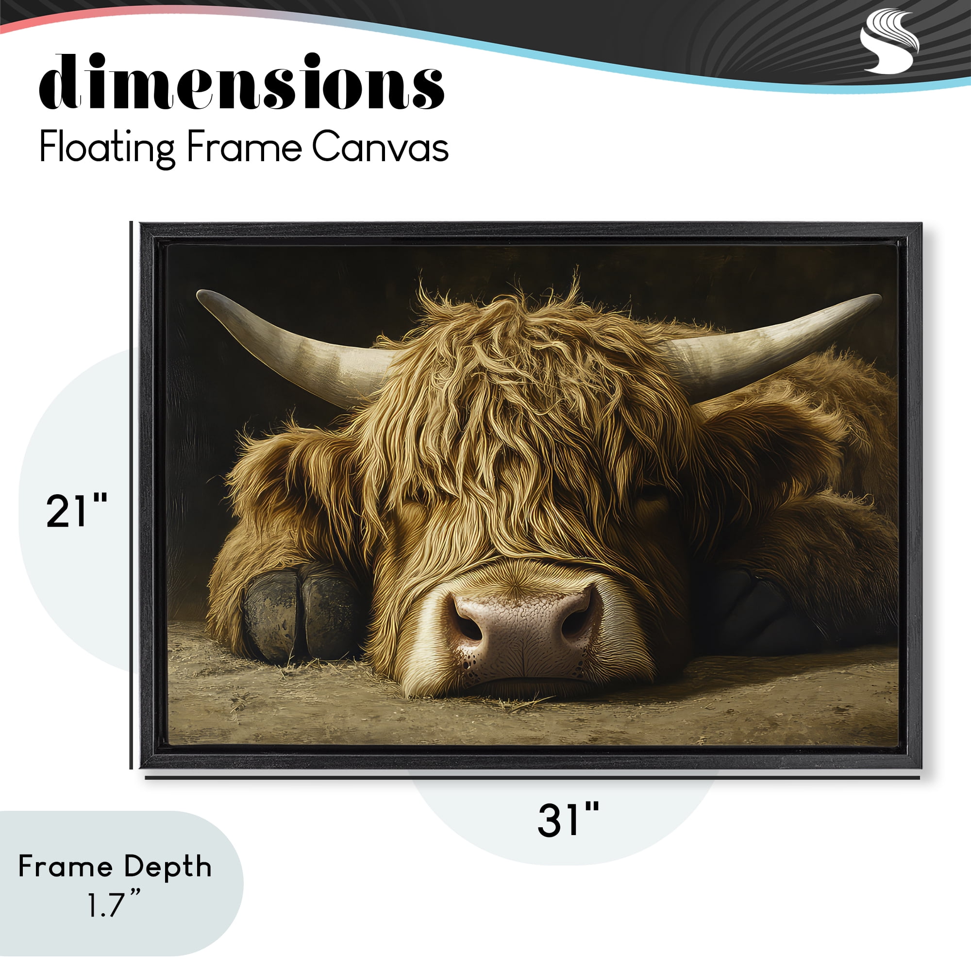 Stupell Industries Sleeping Highland Cow & Hoof Black Framed Floater Canvas Wall Art, design by The Wands Want