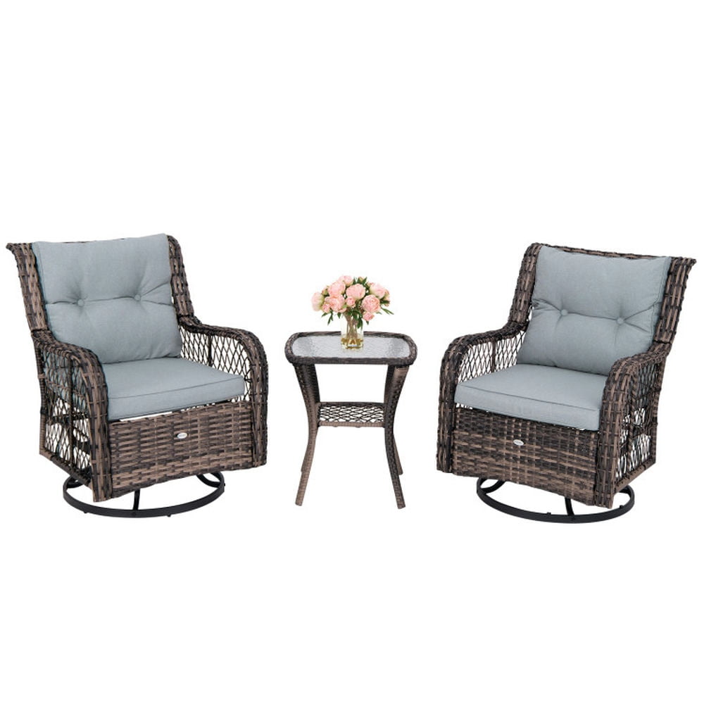 GVN Outdoor Patio Bistro Set, Patio Furniture Set,3 Pieces Outdoor Swivel Rocker Set with Small Side Table-Gray GVN Outdoor Patio Bistro Set, Patio Furniture Set,3 Pieces Outdoor Swivel Rocker Set with Small Side Table-Gray