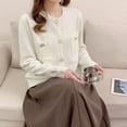 thumbnail image 2 of Cárdigan de punto con botones dorados y cuello redondo estilo Chanel de estilo europeo para primavera y otoño, suéter sencillo ajustado y moderno que combina con todo para mujer, 2 of 5