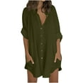 thumbnail image 2 of uublik Women T Shirts Army Green 3/4 Length Sleeve Business Work Tops Dressy Casual Loose Blouse Outfits with Pocket, 2 of 5