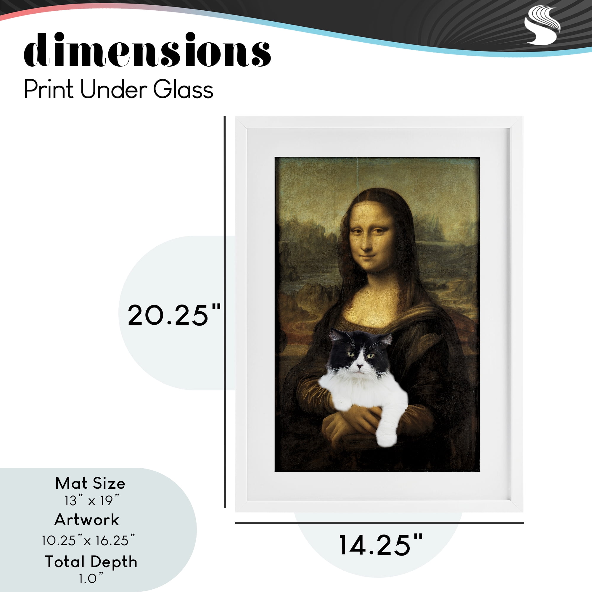 Mona Lisa Cat Lady White Framed Print Under Glass, design by Masters Redux