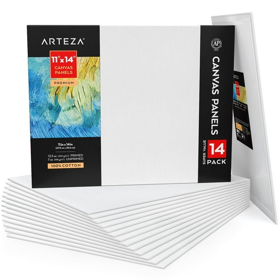 Arteza Canvas Panels, Premium, White, 11"x14", Blank Canvas Boards for Painting - 14 Pack