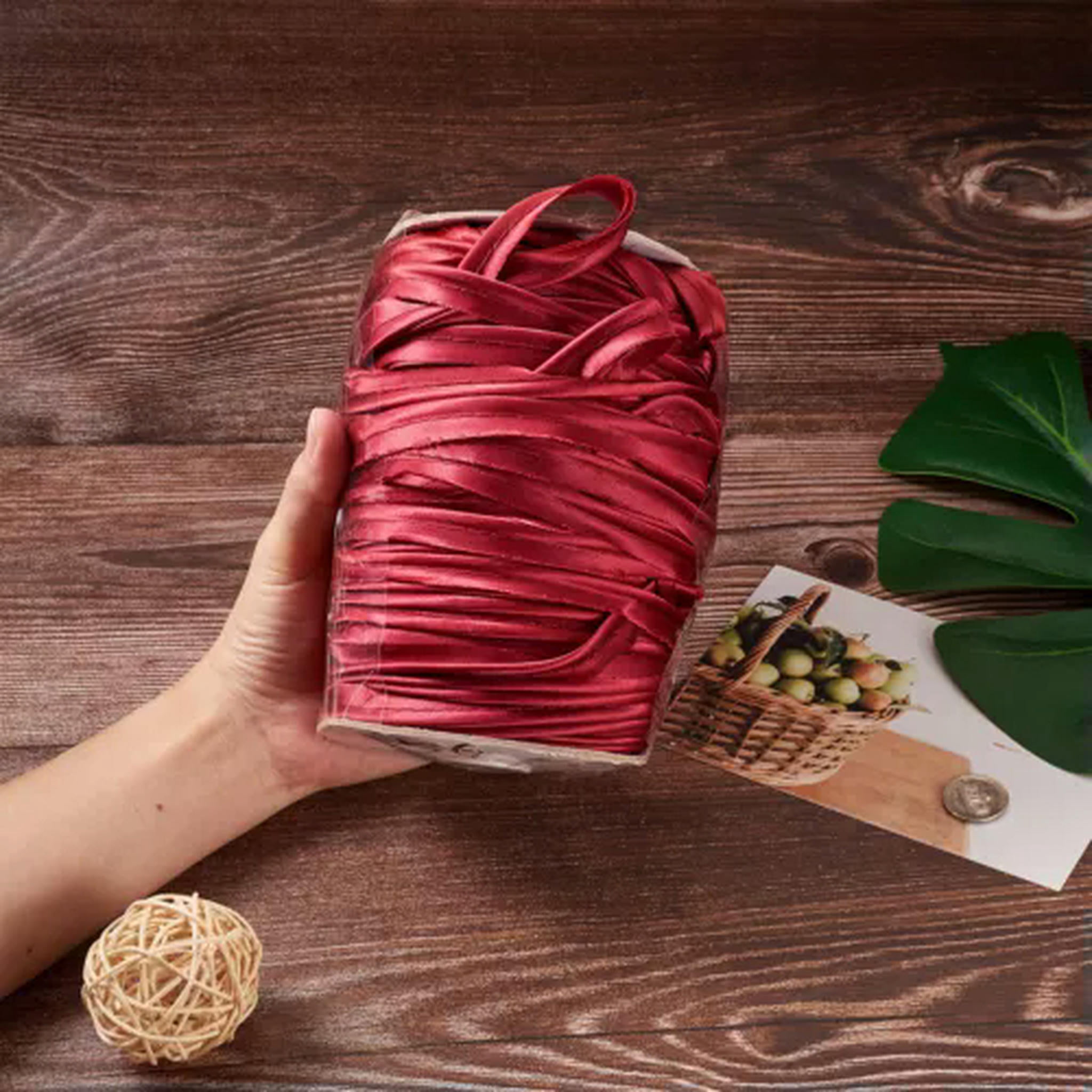 U8MO 109 Yards/roll 3/8 " Polyester Fiber Ribbons Trim Welting Cord for Clothing Sew-Dark Red