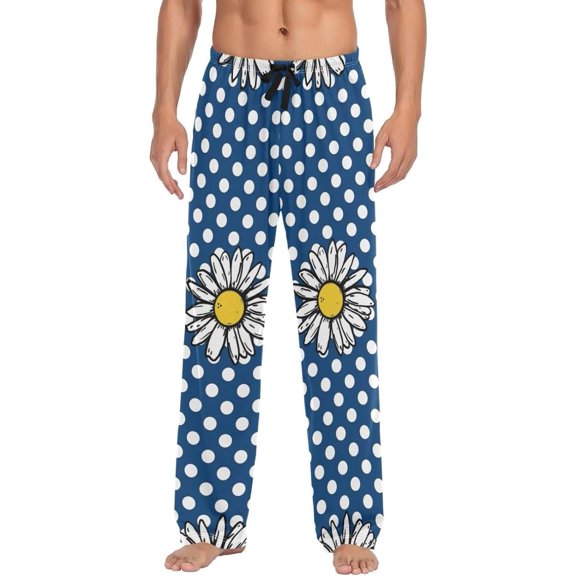 Blue Daisy Flowers Ghost Pajama Pants, Men's Lounge Pants Light with Drawstring and Pockets, Christmas New Year Birthday Father's Day Gifts, Medium