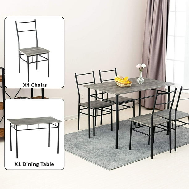 Mecor 5 Piece Dining Table Set Vintage Wood Tabletop Kitchen Table W 4 Chairs With Metal Frame Grey Walmart Com Walmart Com