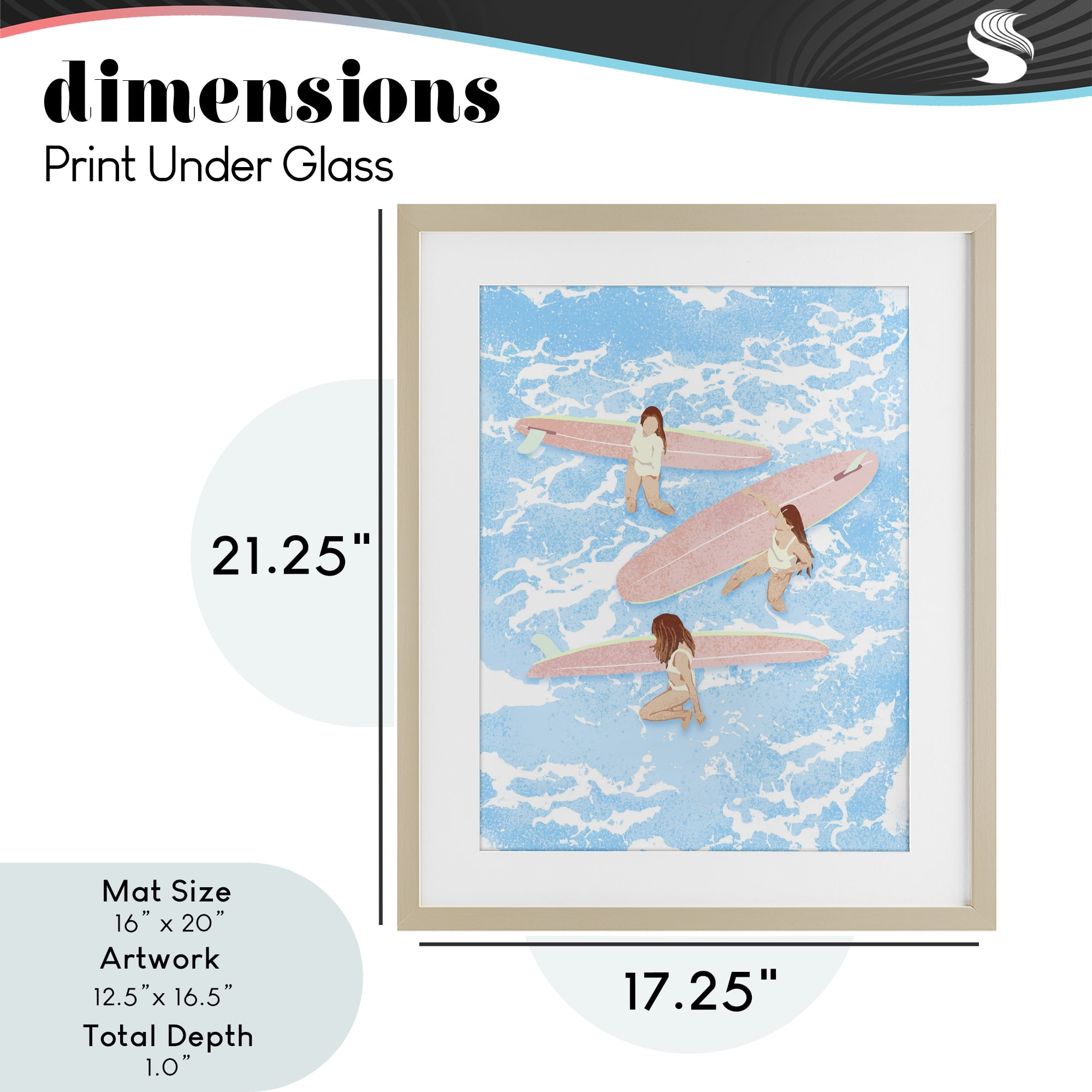 Surfing Girls Trio Birch Framed Print Under Glass, design by Ziwei Li