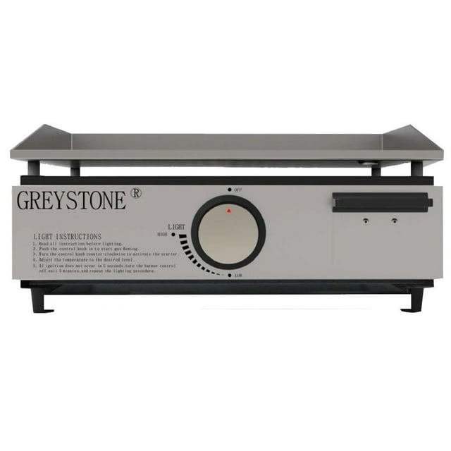 Furrion LLC Plaque Chauffante BC1715A Gris Pierre; pour Usage Extérieur et Intérieur; Longueur de 17 Pouces; Rectangulaire; Surface de Cuisson en Fonte; avec Plateau d'Égouttement et Ramasse-Miettes; 12000 BTU; à Gaz LP; Commande à un Seul Cadran