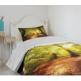 thumbnail image 4 of Ambesonne Fall Quilted Bedspread Set 2 Pcs, Blurry Forest Dreamy View, Twin Size, Pale Green Red Brown, 4 of 6