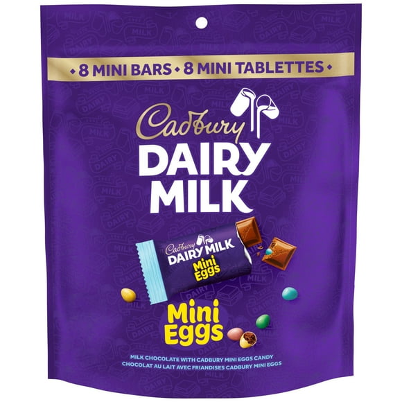 CADBURY DAIRY MILK Mini Eggs Mini Bars, Milk Chocolate with CADBURY Mini Eggs, Bag of 8 x 18 g Mini Bars, 144 g, CADBURY DAIRY MILK MINI EGGS MINI BARS 144G 8