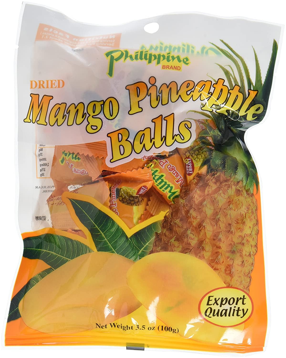 Philippine Brand Dried Mango Pineapple Balls, 3.5Ounce Pouches (Pack