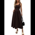 thumbnail image 1 of Vestido de Verano para Mujer, Sin Mangas, Cuello Cuadrado, Informal, para Playa, con Bolsillos, Tejido de Patchwork Fluido Color Café S, 1 of 8