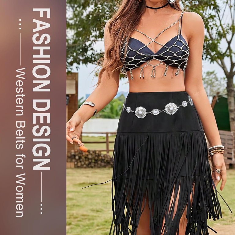 Turquoise Concho Metal Waist Chain Belt for Women Cowgirl Country Western Chain XIATIAN Metal Concho Belts for Women Western Cowgirl  main image 2