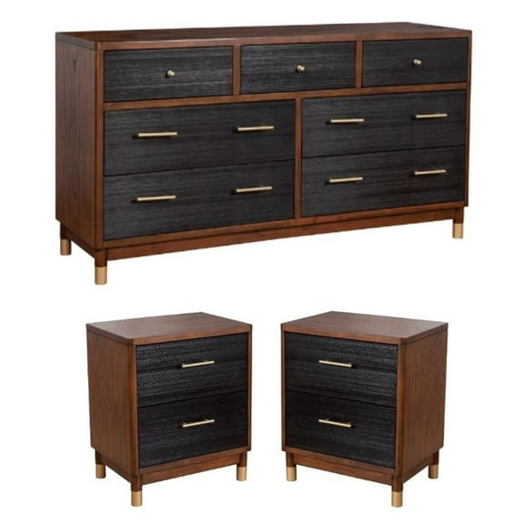 Home Square 3-Piece Set with 7 Drawer Dresser & 2 Nightstands in Dark Walnut
