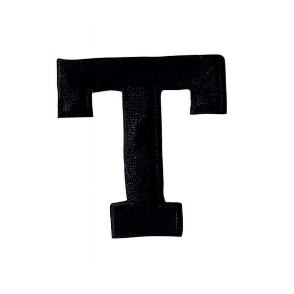 Alphabet Letter - T - Color Black - 2" Block Style - Iron On Embroidered Applique Patch