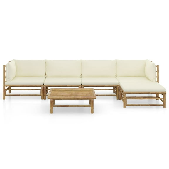 vidaXL 6 Piece Patio Lounge Set with Cream White Cushions Bamboo