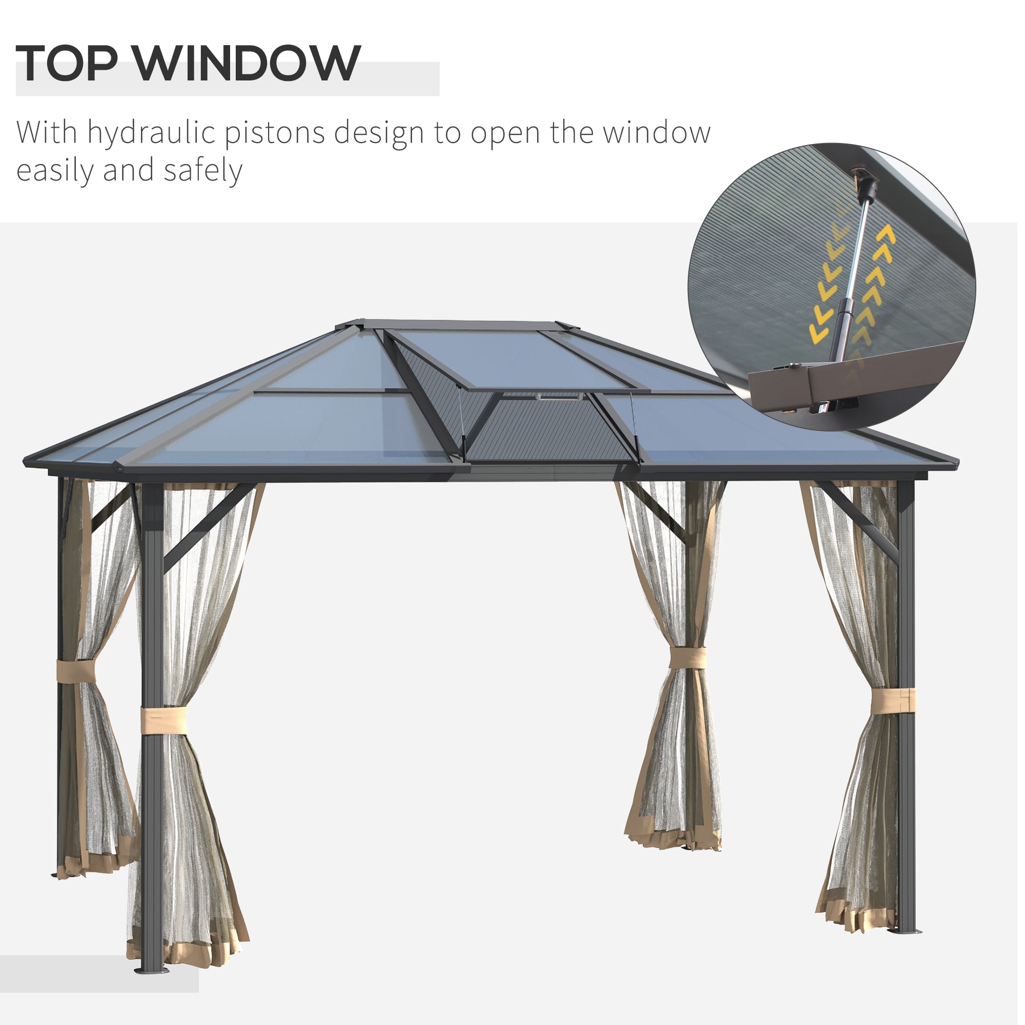 Outsunny 10’ x 12’ Hardtop Gazebo, Aluminum Frame with Netting