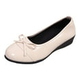 thumbnail image 5 of Womens Slip On Wedge Bow Knot Ballet Flat Shoes Patent Leather Casual Dress Shoes Solid Color Non Slip Loafers White Size 6.5, 5 of 8