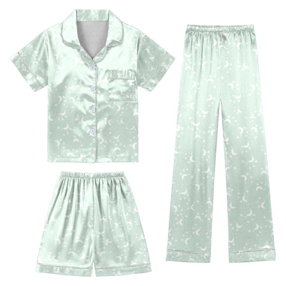 WOYY Toddler Girls Satin Sleepwear Set 3 Piece Button Front Top Shorts Pants Outfits, Sizes 3-4T