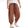 thumbnail image 2 of LYHaoo Boys Washed Crinkle Jogger Pants Loose Fit Casual Trousers For Kids Breathable Soft Elastic Waistband Streetwear School Pants for Boys(Brown), 2 of 7
