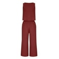 thumbnail image 4 of Women's Summer Cotton Linen Two Piece Casual Sets Sleeveless Tank Tops with High Waist Wide Leg Palazzo Pants Solid Loungewear Wine,L, 4 of 7