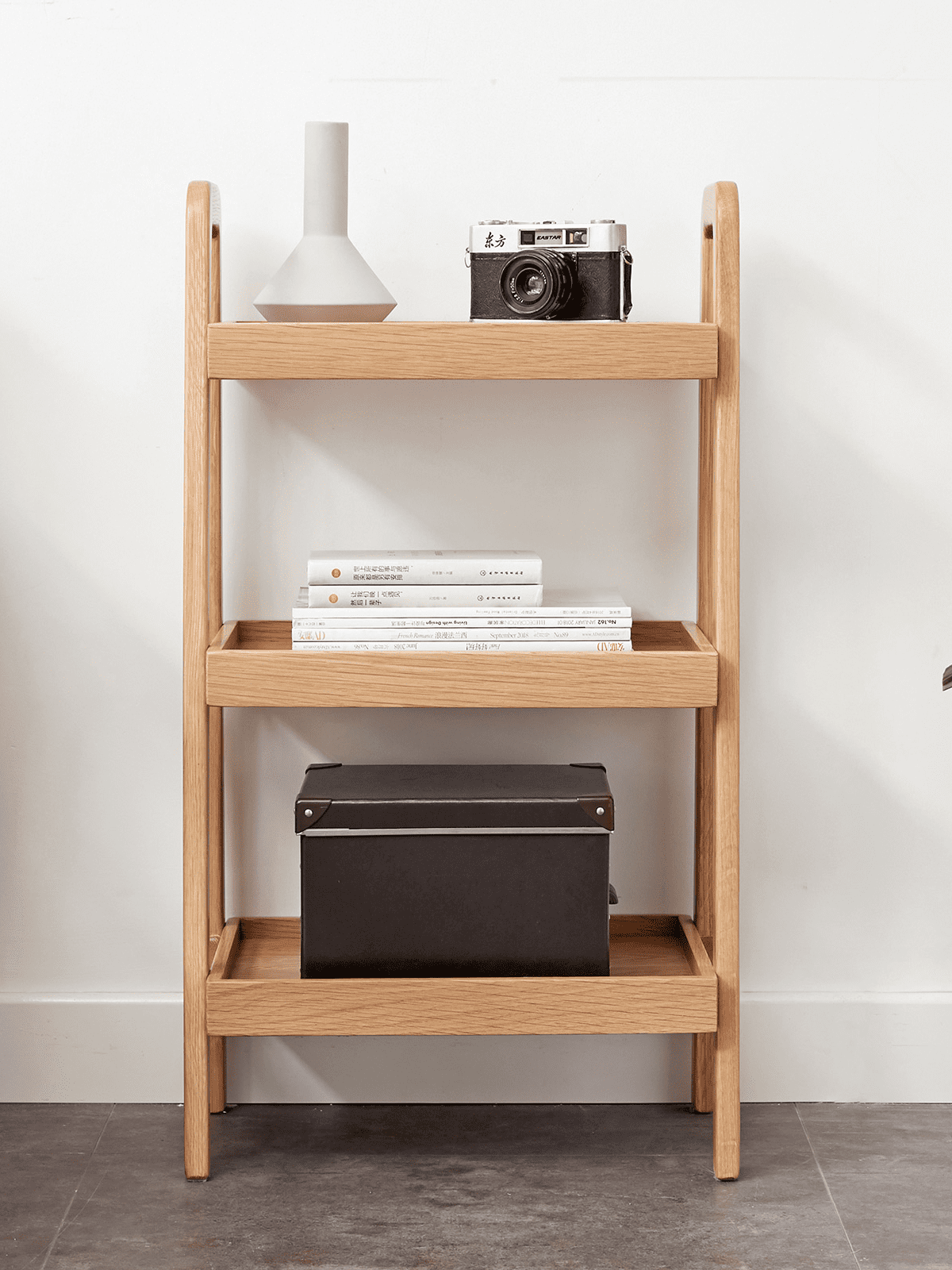 3 Tier Ladder Bookshelf, Ladder Shelves,Storage Organizer Step Book Shelf for Study, Living Room, Bedroom and Hallway, Solid Oak Wood Furniture (Natural)