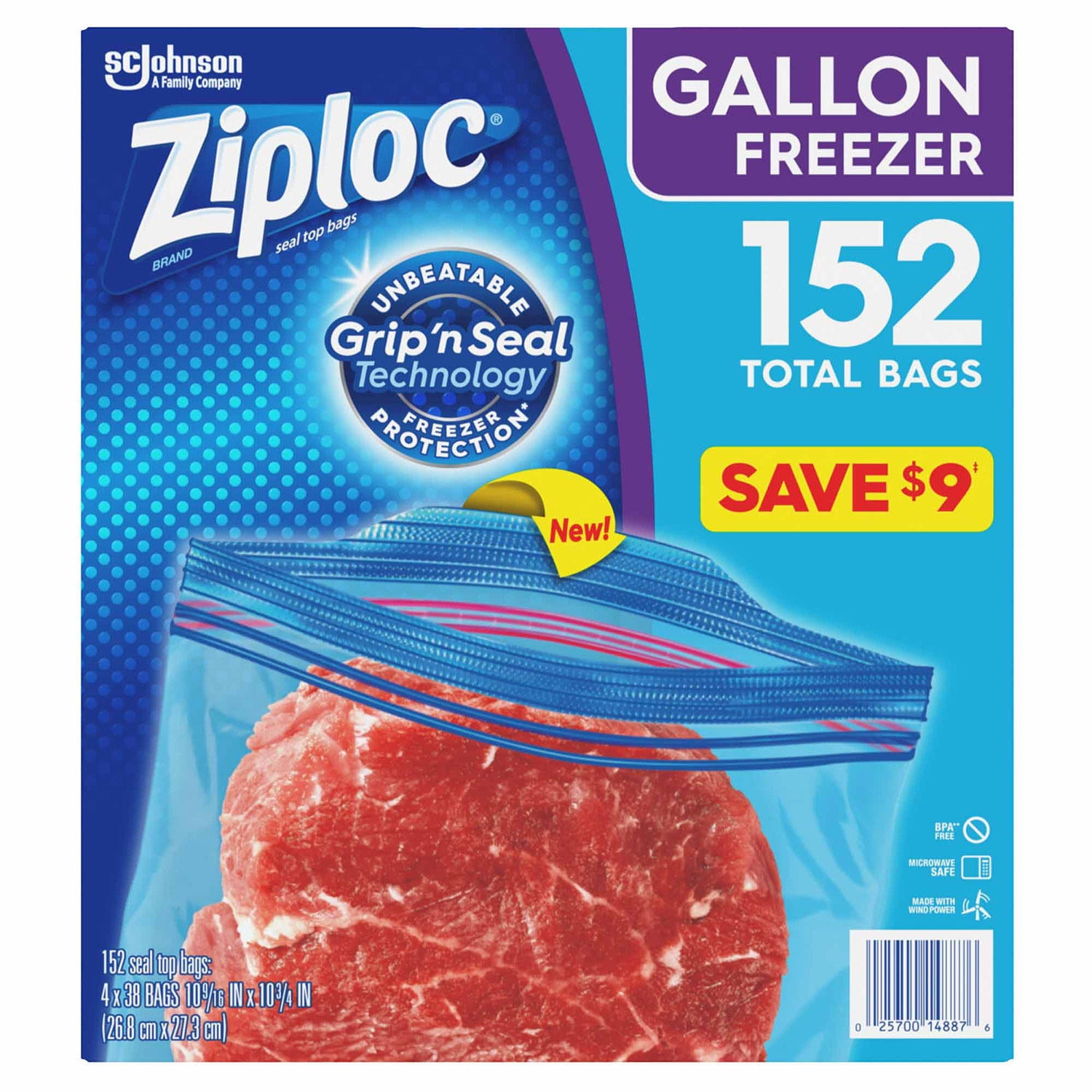 Ziploc Double Zipper Freezer Gallon Bags - Total: 152 Bags (4 x 38 Ct.)