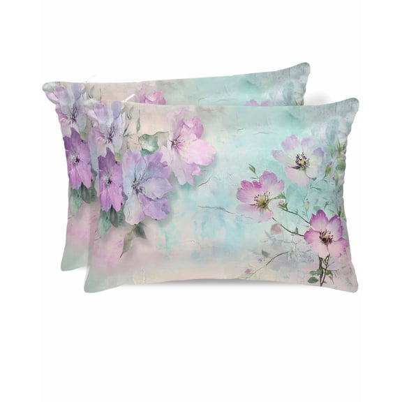Hokiten King Size Pillow Cases Set of 2, Pillow Covers for Bed, Pink Floral Satin Pillowcases with Zipper for Hair/Skin, Spring Botanical Pastoral Vintage Country 20x36 Inches