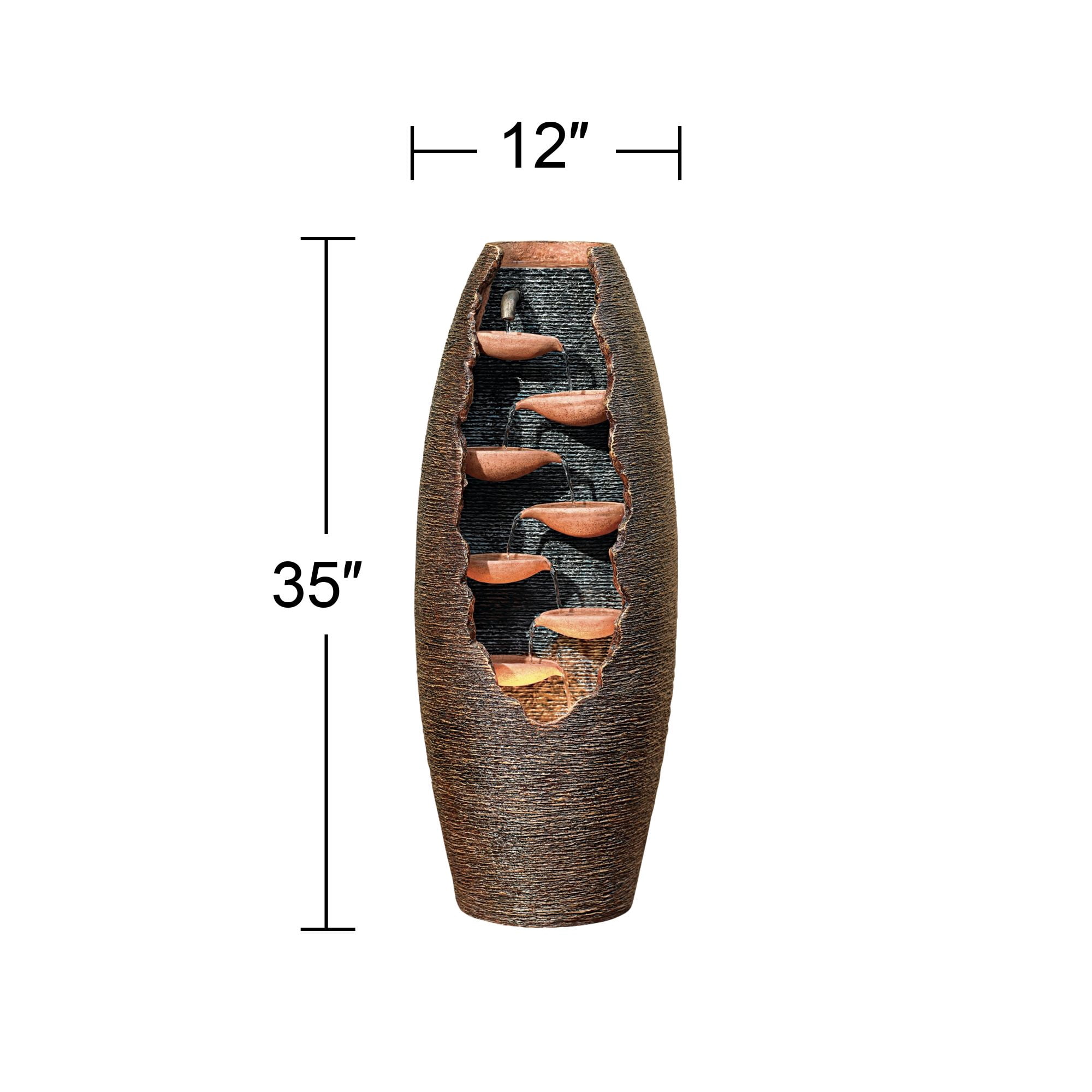 Nathan Seven Cascade 35" High Large Rustic Indoor Outdoor Decor Resin Floor Fountain with Light LED Cut-Away