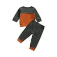 thumbnail image 3 of Qiylii Baby Boys Color Block Clothes Set Long Sleeve Round Neck Sweatshirt + Pants, 3 of 8