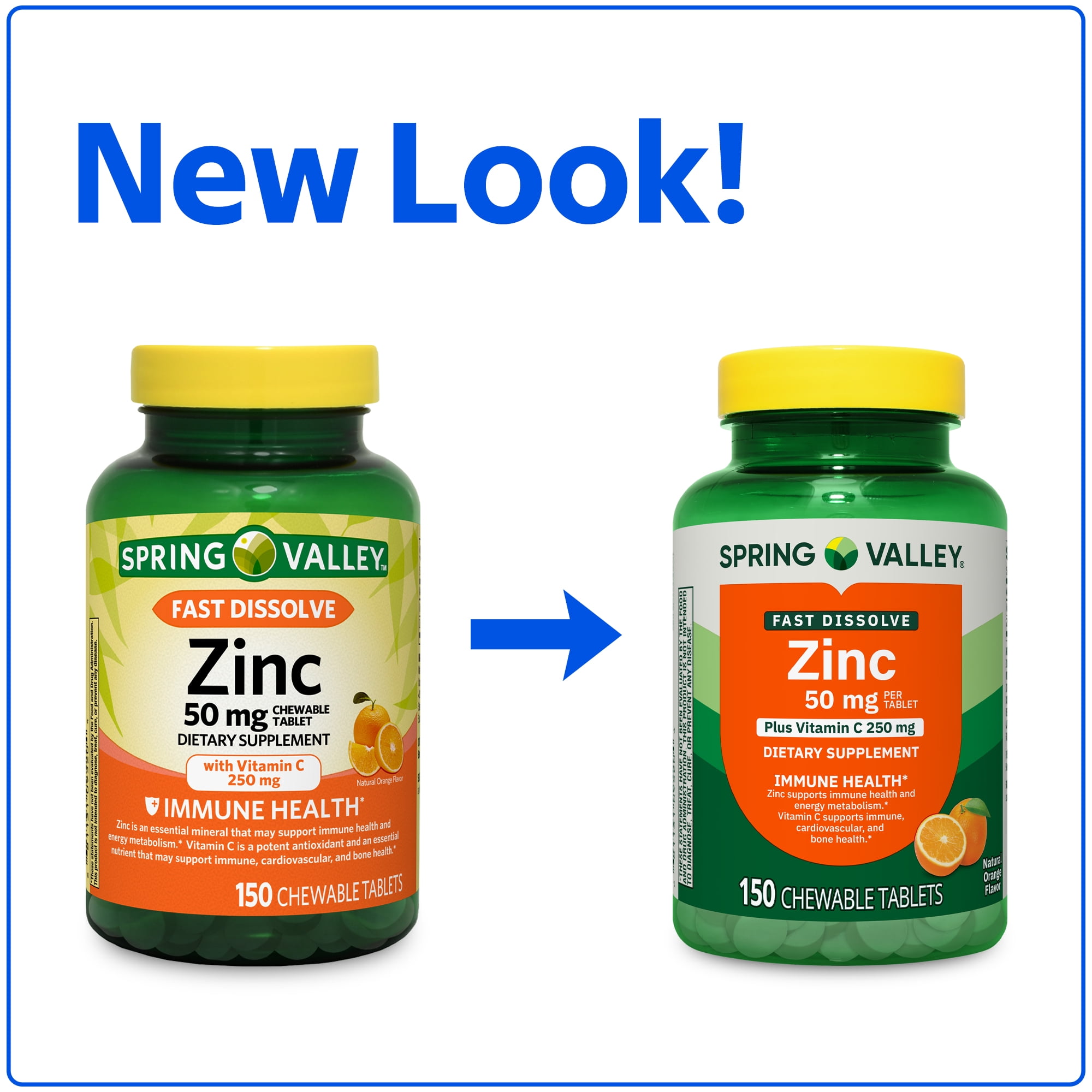 Spring Valley Fast Dissolve Zinc with Vitamin C, Chewable Tablets, Orange, 150 Count