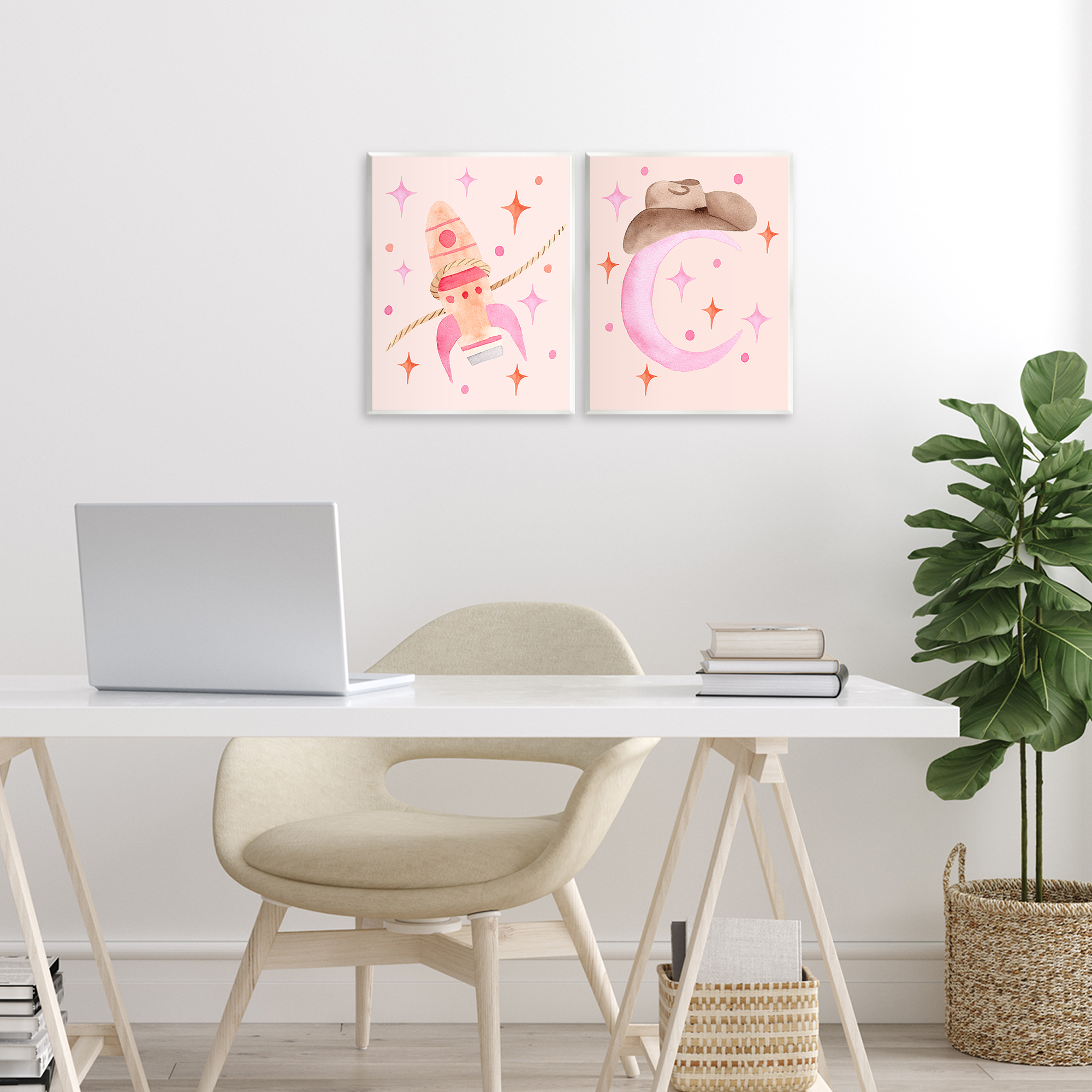 Space Cowgirl Rocket Ship 2 Piece Wall Plaque Art Set, design by Nina Jacobs