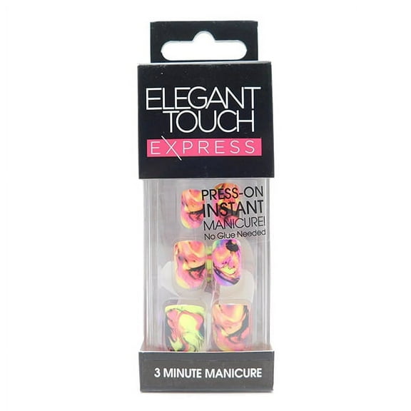 Elegant Touch Express 3 Minute Manicure Bright Marble: 24 Pre-Glued Nails 10 Sizes, Prep Wipe, Nail File