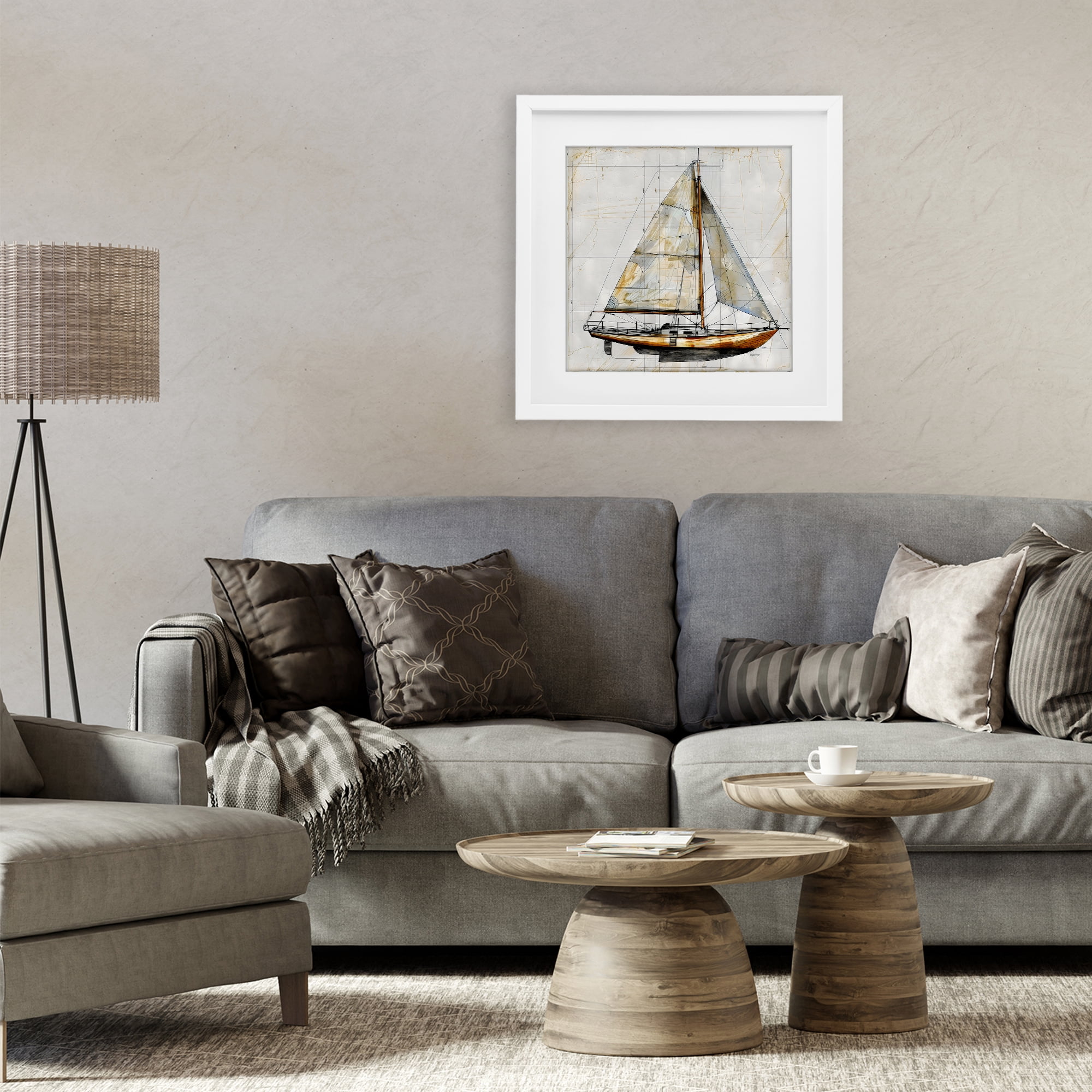 Stupell Industries Vintage Sailboat Drawing Blueprint White Framed Print Under Glass, design by Creative Studio